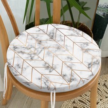 Real Homes Mermer Zeminli Geometrik Desenli Modern Yuvarlak Fermuarlı Sandalye Minderi