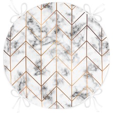 Real Homes Mermer Zeminli Geometrik Desenli Modern Yuvarlak Fermuarlı Sandalye Minderi