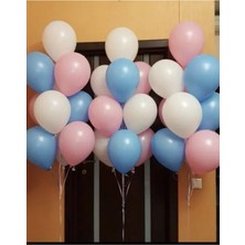 Bal10 Dünyası Cinsiyet Partisi Pastel Balon Seti 25 Adet Pembe Mavi Beyaz