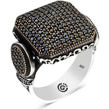 Osmanlı Gümüş Asab Siyah Zirkon Yanı Taşlı Kare Özel Seri Erkek Gümüş Yüzük