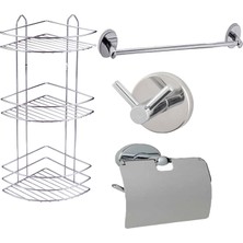 Fndhome Banyo 3'lü Set Paslanmaz Krom Köşe Şampuanlık 3 Katlı