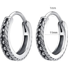 Vintage Antika Noktalı Tasarım Halka Geçirmeli 316L Ince Erkek Çelik Küpe (Çift)