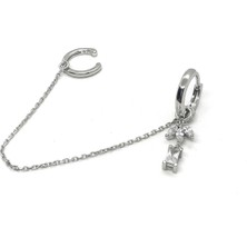 Nisa 925 Ayar Gümüş Zirkon Taşlı Kıkırdaklı Lotus Küpe