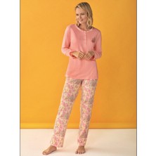 Over SLEEP118 Kadın Yazlık Pamuk Uzun Kol Pijama T