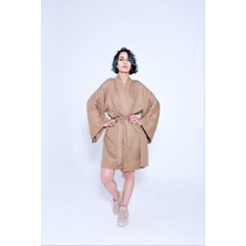 Octo Handcraft Doğal Keten Kumaştan Özel Tasarım Oversize Kuşaklı Kimono