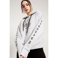 Jahr Marc Dragon Baskılı Gri Oversize Kadın Sweatshirt