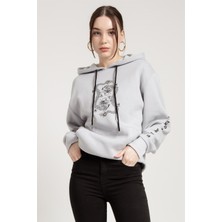 Jahr Marc Dragon Baskılı Gri Oversize Kadın Sweatshirt