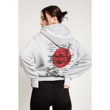 Jahr Marc Dragon Baskılı Gri Oversize Kadın Sweatshirt