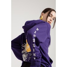 Jahr Marc Dragon Baskılı Mor Oversize Kadın Sweatshirt