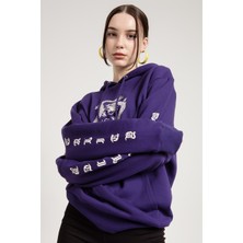 Jahr Marc Dragon Baskılı Mor Oversize Kadın Sweatshirt