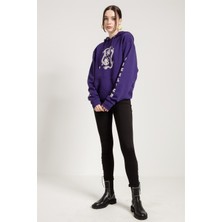 Jahr Marc Dragon Baskılı Mor Oversize Kadın Sweatshirt