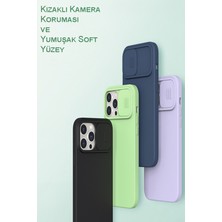 Case World Caseworld Apple Iphonese 3 2022 Kapak Kamera Korumalı Sürgülü Renkli Silikon Kılıf - Açık Yeşil