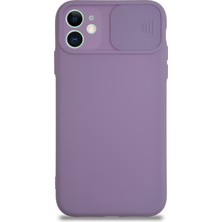 Kzy Apple iPhone 11 Kapak Kamera Korumalı Sürgülü Renkli Silikon Kılıf - Lila