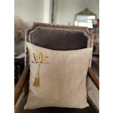 Ladies Design Yaprak Desen Krem Rengi Kırlent