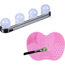 Buffer Buffer® Pratik Kolay Makyaj Fırçası Temizleme Aparatı+Pilli Banyo Stüdyo Makyaj Aynası Işığı