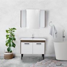 Trio Modül Toronto Banyo Dolabı - 100 cm - 2'li Set - Ceviz - Beyaz