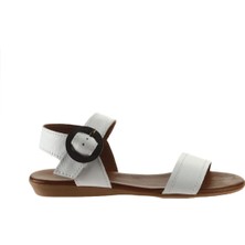 Bueno Shoes Beyaz Deri Kadın Düz Sandalet