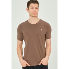 Dewberry T8568 Dewberry V Yaka Erkek T-Shirt-Kahve