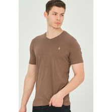 Dewberry T8568 Dewberry V Yaka Erkek T-Shirt-Kahve