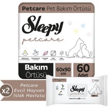 Sleepy Petcare 2X30 Adet Pet Bakım Örtüsü + 2X60 Evcil Hayvan Islak Havlusu