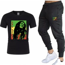 Amor Man Bob Marley One Love Baskılı %100 Pamuk Ultra Hafif Kısa Kollu Yazlık Oversize Erkek Eşofman Takımı