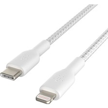 Belkin Örgülü Apple Lightning USB Type-C Hızlı Şarj ve Data Kablosu Beyaz 2 Metre CAA004BT2MWH