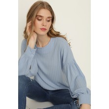 Select Moda Kadın Sarı Bisiklet Yaka Balon Kol Bluz