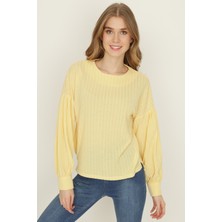 Select Moda Kadın Sarı Bisiklet Yaka Balon Kol Bluz