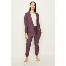 Select Moda Kadın Mor Kareli Blazer Ceket