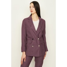 Select Moda Kadın Mor Kareli Blazer Ceket