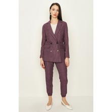 Select Moda Kadın Mor Kareli Blazer Ceket