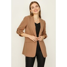 Select Moda Kadın Camel Kolları Katlamalı Blazer Ceket