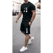 Amor Man K Dijital Baskılı %100 Pamuk Ultra Hafif Ter Tutmayan Modern Erkek T-Shirt Şort Takımı