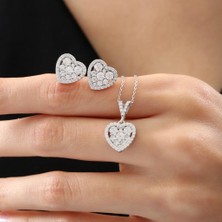 Pırlanta Montür Işıltılı Kalp Harmonisi Sadelik Mührü Gümüş Mini Set