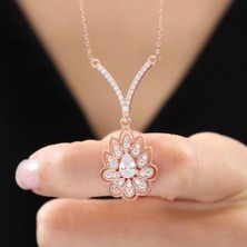 Mia Vento Pırlanta Montür Lotus Çiçeği Işıltılı Zarafet Mührü Rose Renk Gümüş Mini Set
