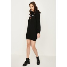Select Moda Kadın Siyah Kapüşonlu Basic Sweat Elbise