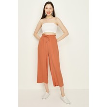 Select Moda Kadın Turuncu Beli Lastikli Geniş Paça Rahat Pantolon