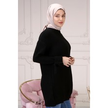 İlmek Kadın Siyah Kolu Püsküllü Tek Cepli Triko Tunik 4275