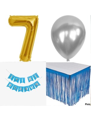 Bal10 Dünyası Doğum Günü Parti Seti 7 Rakam Mavi Konsept