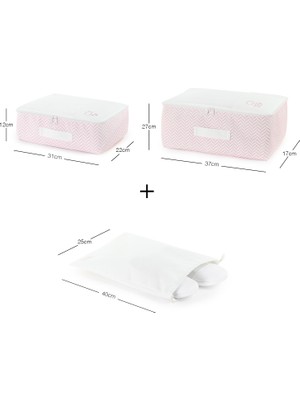 Ocean Home Textile 3'lü Yıkanabilir Pembe Desenli Pamuklu Kumaş Valiz Düzenleyici Bavul İçi Organizer Set