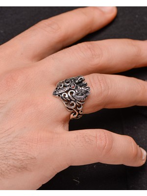 Prestige Gümüş Gümüş Erkek Yüzük Ejderha Figürlü