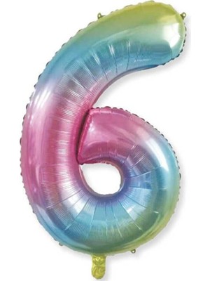 Best Parti Gökkuşağı Renk 6 Rakamı Folyo Balon 76 cm