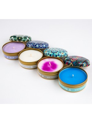 Rumi Candle Metal Kutu Kokulu Mum Soya Wax Vegan Doğal Lüx Hediyelik Mandala Serisi No:4