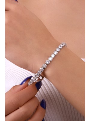 Monliya Beyaz Taşlı 22 Ayar Gümüş Kaplama Su Yolu Bileklik