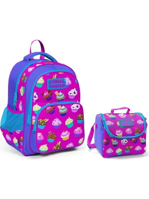 Coral High Cupcake Desenli Kız Çocuk Sırt Çantası ve Termos Beslenme Çantası - 30x39x15 cm