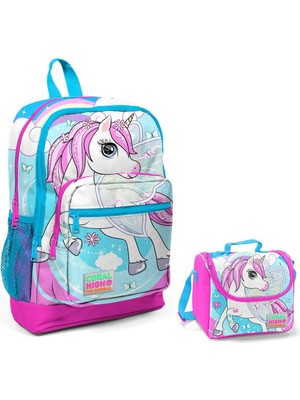Coral High Kız Çocuk Okul Çantası ve Beslenme Çantası Seti 27x40x16 cm Mavi Renk