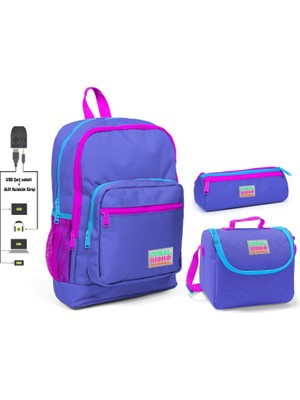 Coral High Mor Kız Çocuk Ilkokul Çanta Seti - USB Çıkışlı