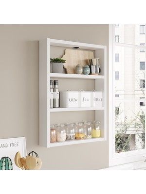 Robin Home Marla 3'lü Duvar Rafı Mutfak Banyo Rafı Beyaz Ma1-W