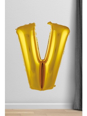 Pekshop V Harfi Folyo Balon Gold 100 cm 40 Inç 1 Metre Altın