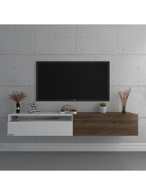 Myniture Duvara Monte Tv Sehpası Beyaz Ceviz S6110-5